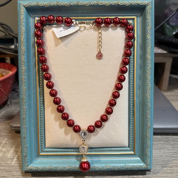 Charter Club Dark Red Pearls Lariat Tower Necklace NWT - Picture 2 of 8